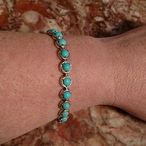 SS sleeping beauty turquoise diamond cut bracelet